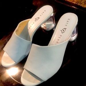 Katy Perry Slightly used Light Blue Lucite 2 inch heel sandals One of a kind